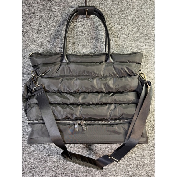 Unbranded Handbags - Black Quilted Puffer Tote Bag Weekender Crossbody with Trolley Sleeve Travel Bag